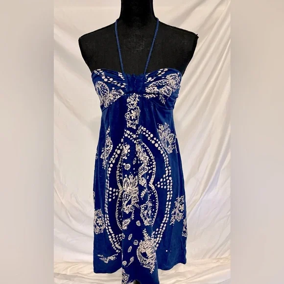 Dresses | Size S Blue Bandana Print Dress Halter Or Strapless | Poshmark